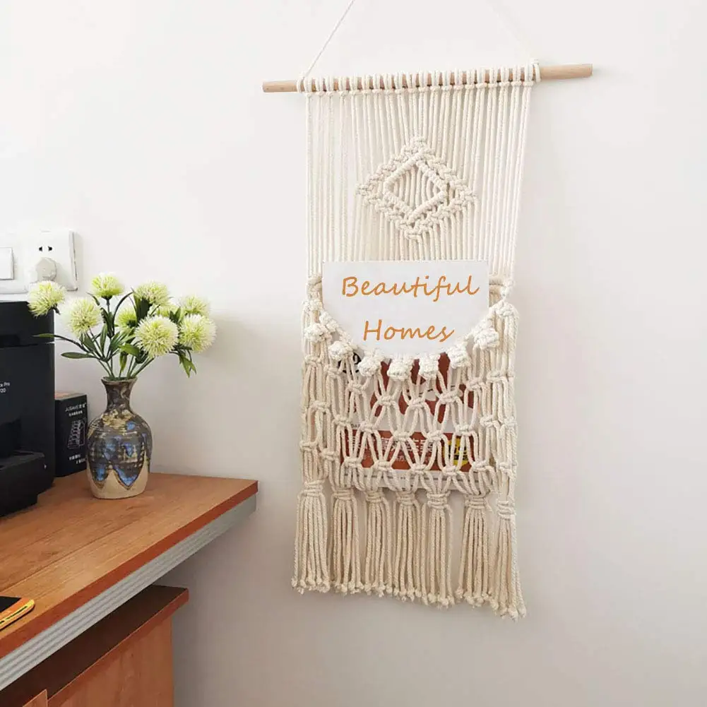Лидер продаж элегантный ручной тканый держатель для магазинов макраме маленьких букв открыток и цветов Настенный