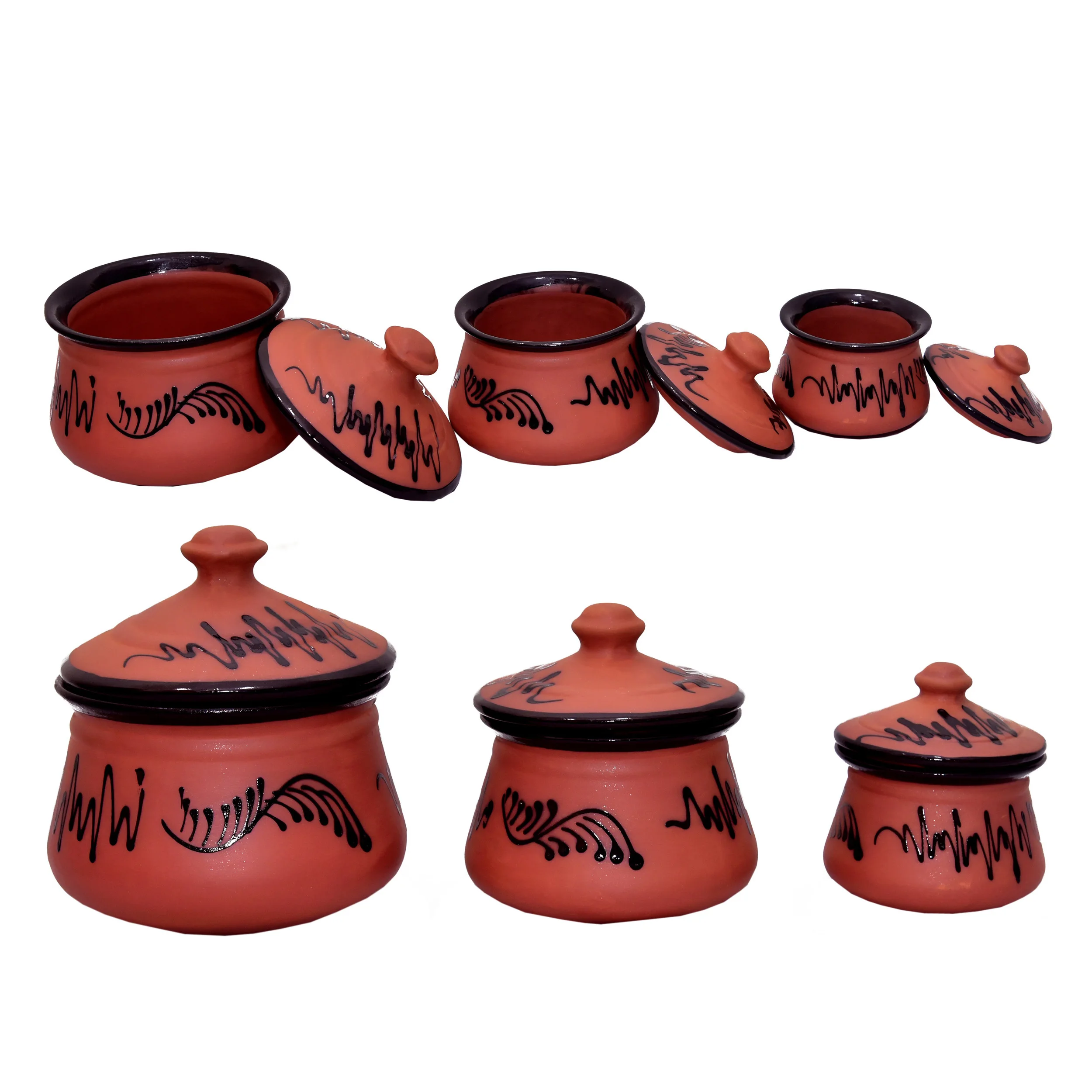 Round natural clay cooking  utensils set glazed terracotta clay indian mathani set handmade pottery of traditional style