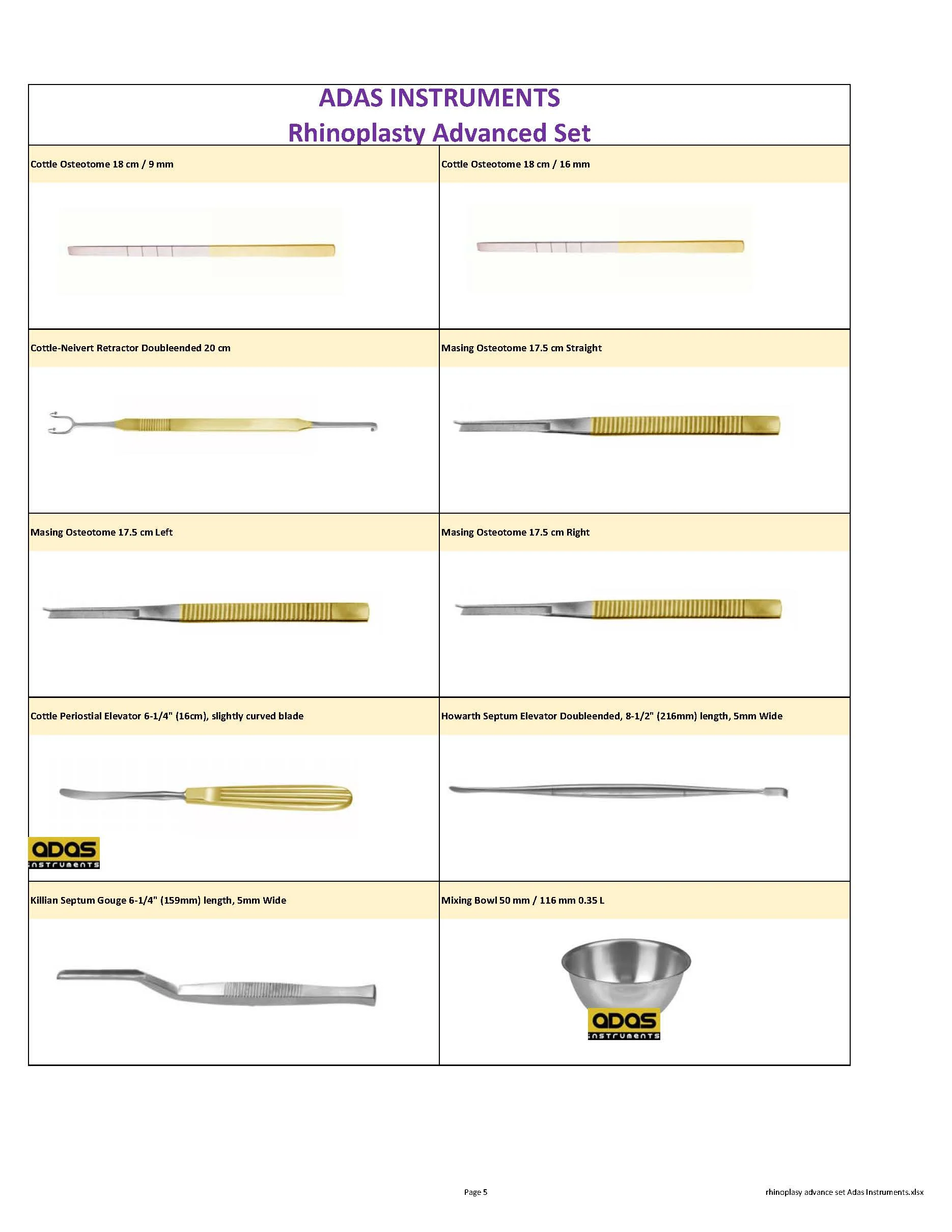 Rhinoplasty instruments Advance set for rhinoplasty nose job set