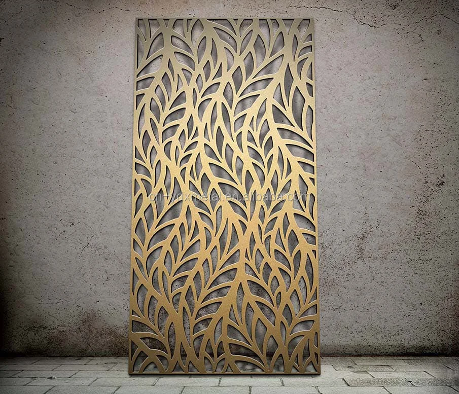 Панель для разделителя комнаты, стальная лазерная резка, 200x300 см, напольная стойка в форме листа, золотая, для помещений и улицы, для гостиной