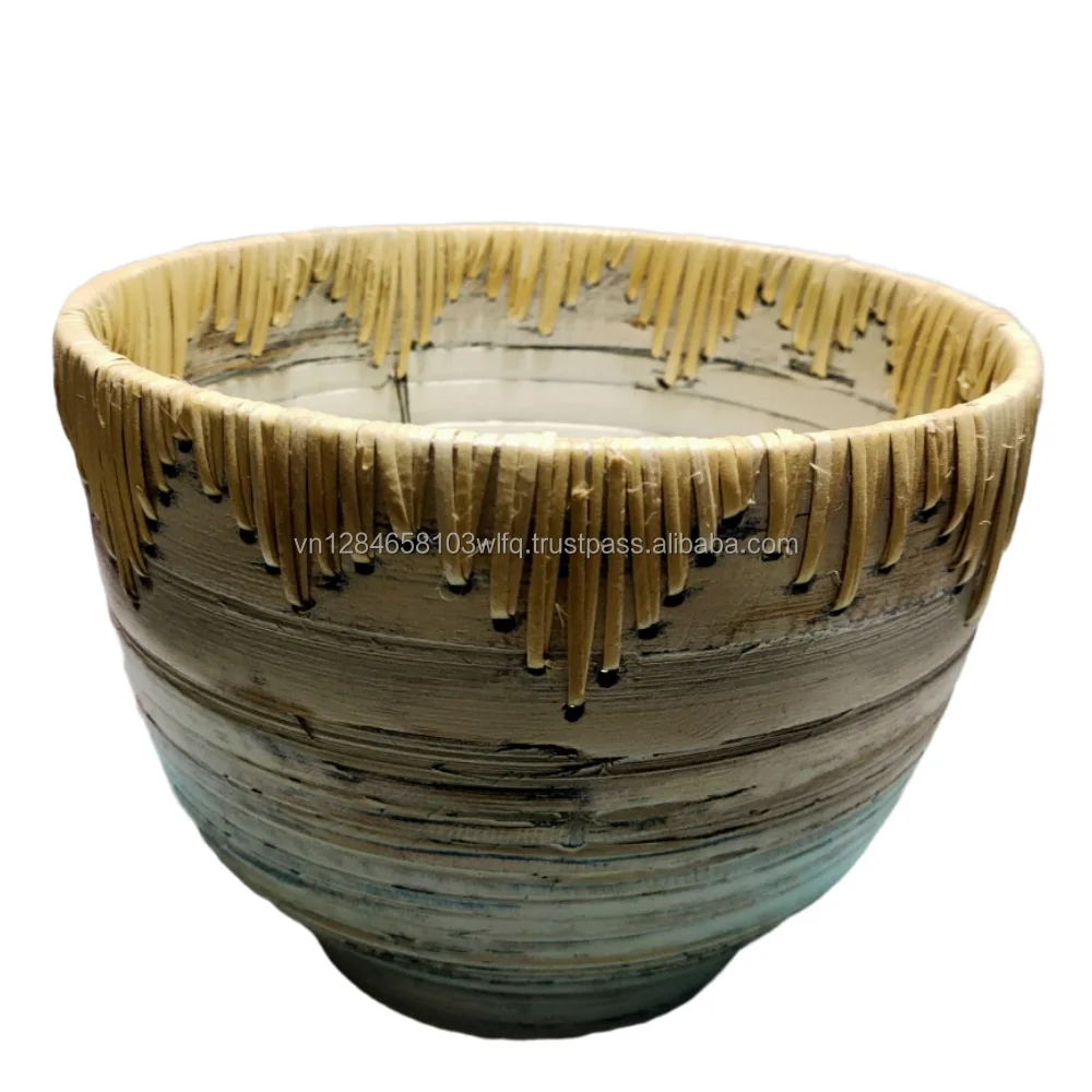 Wholesale 100% Natural Eco-Friendly Round Rattan Bamboo Salad Bowl Customized Accepted from Vietnam Best Supplier