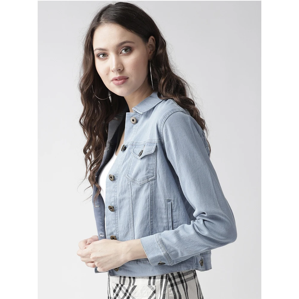 Fashion Tops Long Sleeve Coat Vintage Women Light Blue Girls Denim Jeans Casual Short Denim Jacket