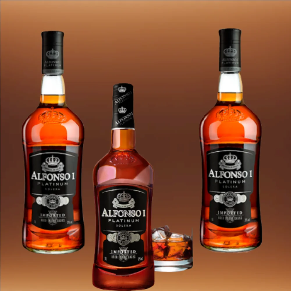 Hints of Fruits Ginger Honey Bottle in Full Golden Color Clear Bright American Oak Casks Alfonso I Platinum Brandy Alcohol