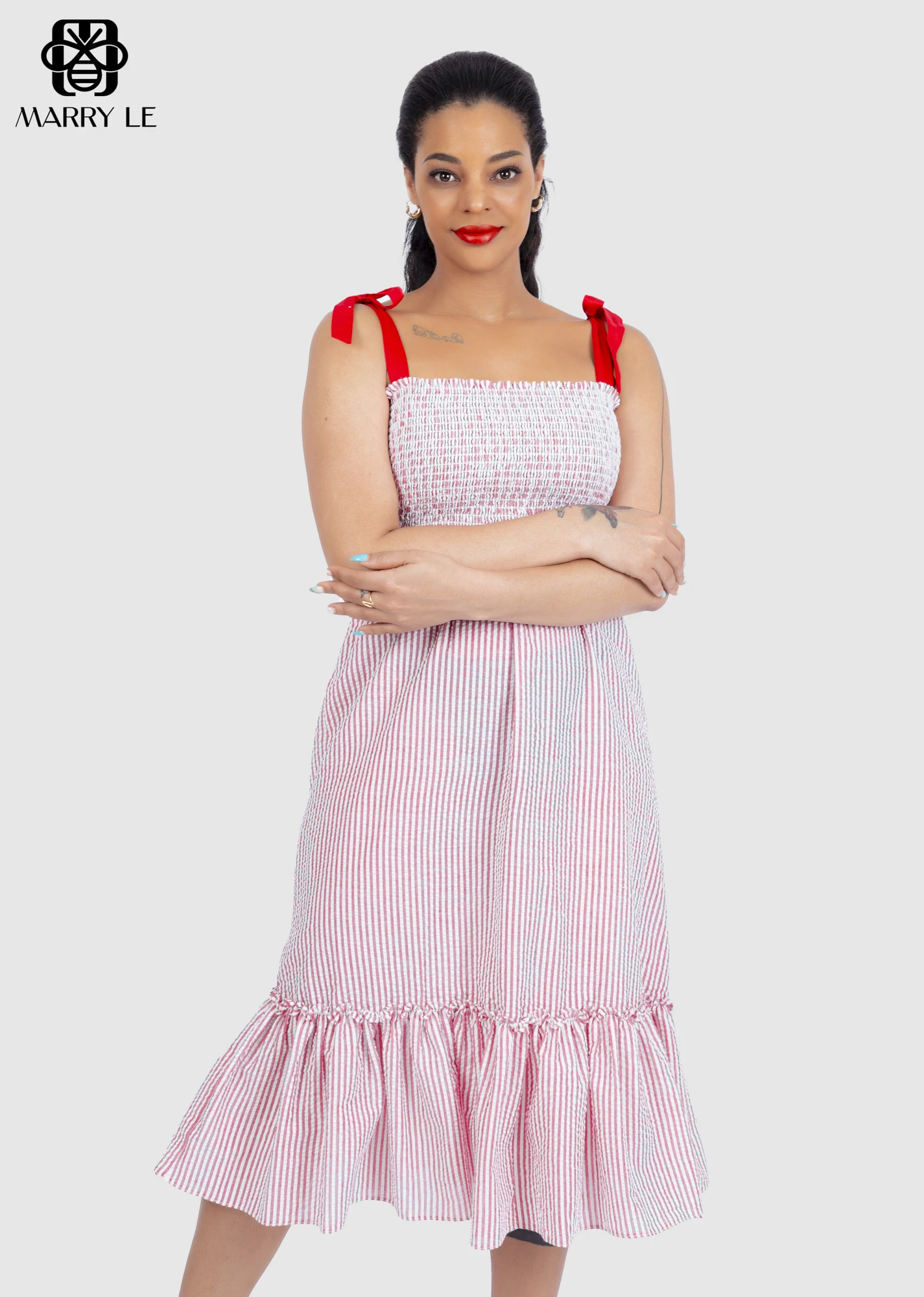 LOVELY RED STRAP DRESS FOR WOMEN street style clothing women wholesale women clothing OEM ODM Customized clothing - MD21