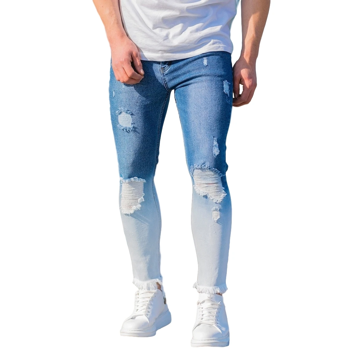 Casual 100% Cotton Men Ragged Degrade Jeans in Blue New Man Straight Style High Quality with Wholesale Offer Trend 2022 Nonwoven
