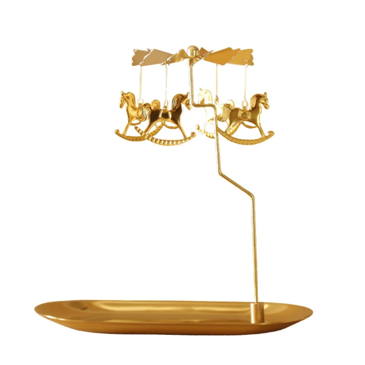 Оптовая продажа хорошее качество домашний декор романтический металлический вращающийся подсвечник в форме оленя с золотым подносом на
