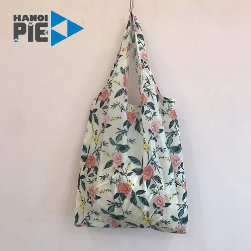Made in Vietnam reusable good quality custom logo eco cheap shopping ripstop polyester bags for grocery stores
