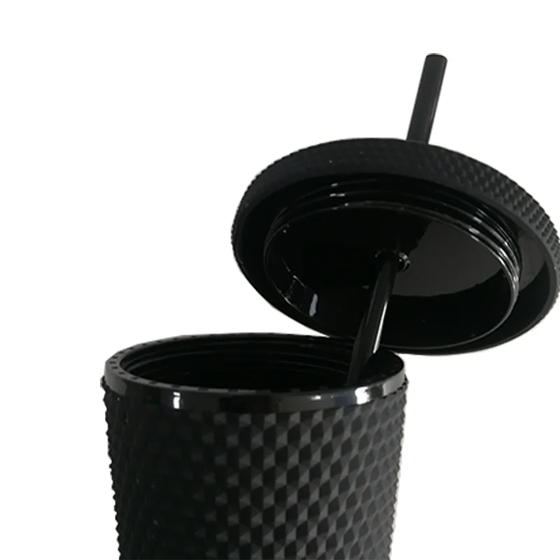 Christma Gift 20OZ Black Acrylic Tumbler Cup Studded Matte Tumblers Food Grade Cups With Straw And Lid