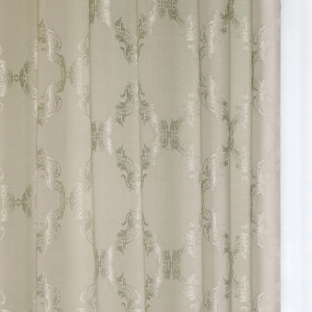 Luxurious impression jacquard fabric curtain that expresses a classic motif three-dimensionally with jacquard.