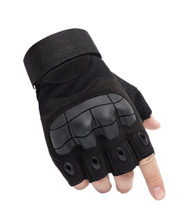 Custom Logo Non-slip Outdoor Half Finger Hiking Hunting Motorcycle Tactical Fingerless Hard Knuckle Gloves