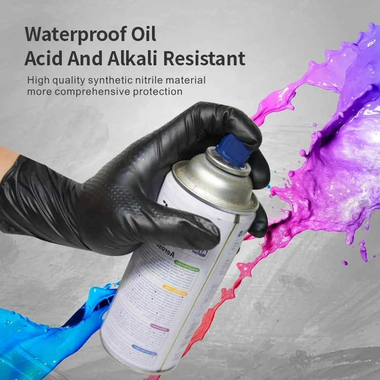 Рабочие перчатки Anboson нитриловые немедицинские Прочные с оранжевой текстурой и алмазным захватом стоматологические черные без порошка 100 шт. в коробке