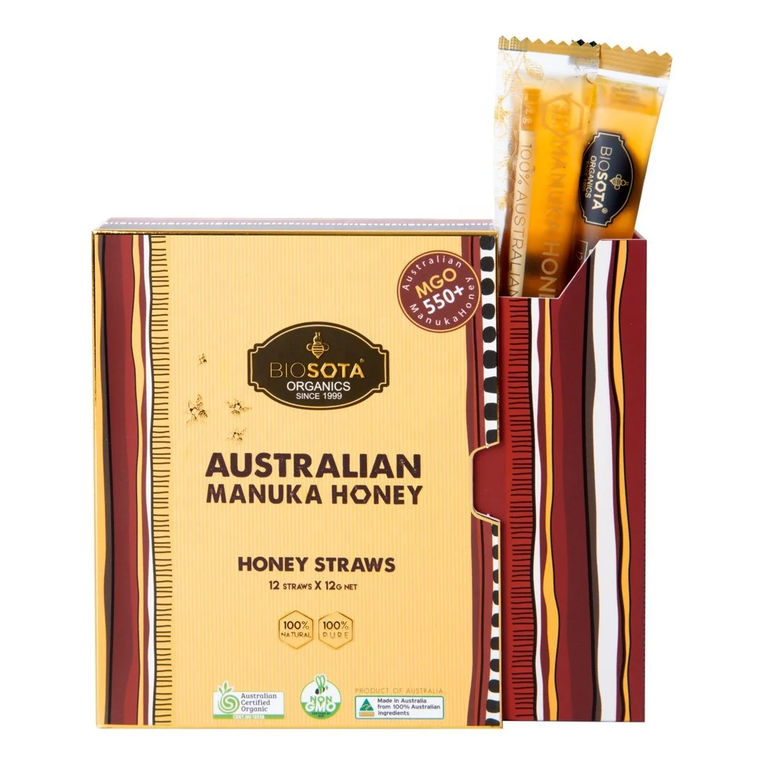 MGO 550+ Honey straw gift box  - 144g (12x 12g) Certified Organic Australian Manuka Honey