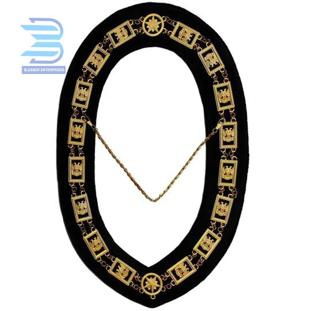 Regalia Masonic 32 Degree Scottish Rite Wings UP Mason Chain Collar /Gold on Red
