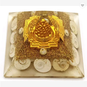 Orgone Pyramid with Shiva Eye & Sri Yantra Art | Gomti Chakra, Eye of Shiva | Orgonite Pyramid for EMF Protection and Crystal He