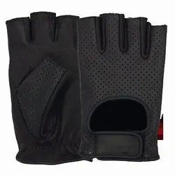 Driving Goat Leather Fingerless Gloves Biker Cycling Wheelchair Gym Padded Gloves adjustable velcro strap