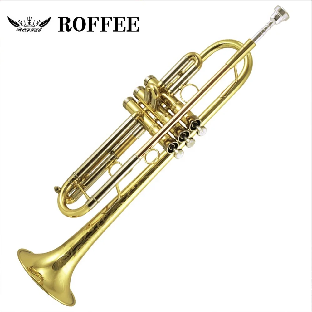ROFFEE S50 Beginner Student Level Brass Body Gold Lacquer Bb Tone Trumpet