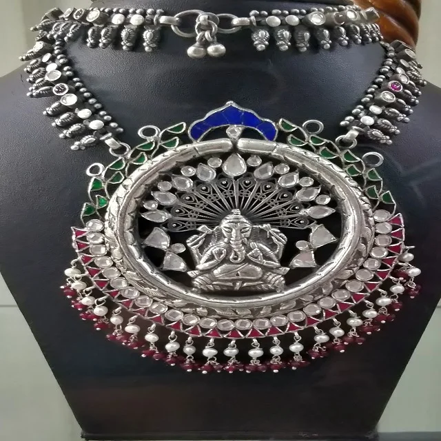 2022 New Design lord Ganesha Design Heavy look Vintage necklace Antique Temple Jewellery in Best Price