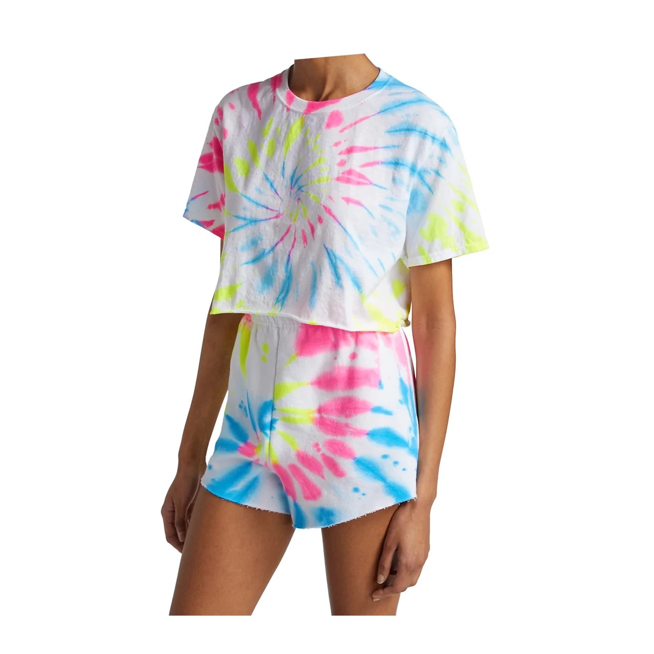 
Women Slim Fit Multi Color Crop Tee Neon Tie-Dyed Cropped Tee 