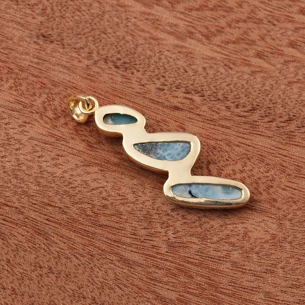 Larimar Gemstone Pendant Gift For Her Bezels Necklace Handmade Brass Band Gold Plated Three Stones Necklace Mode Joyas N-061