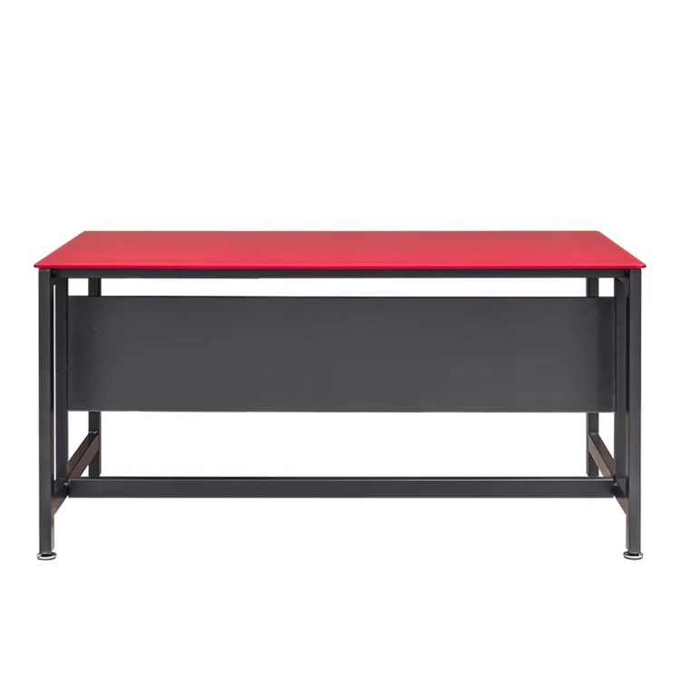 Modern Home Office Computer Sturdy Table Laptop PC Reception Gaming Desk Red Tempered Glass Top Black MDF Furniture escritorio