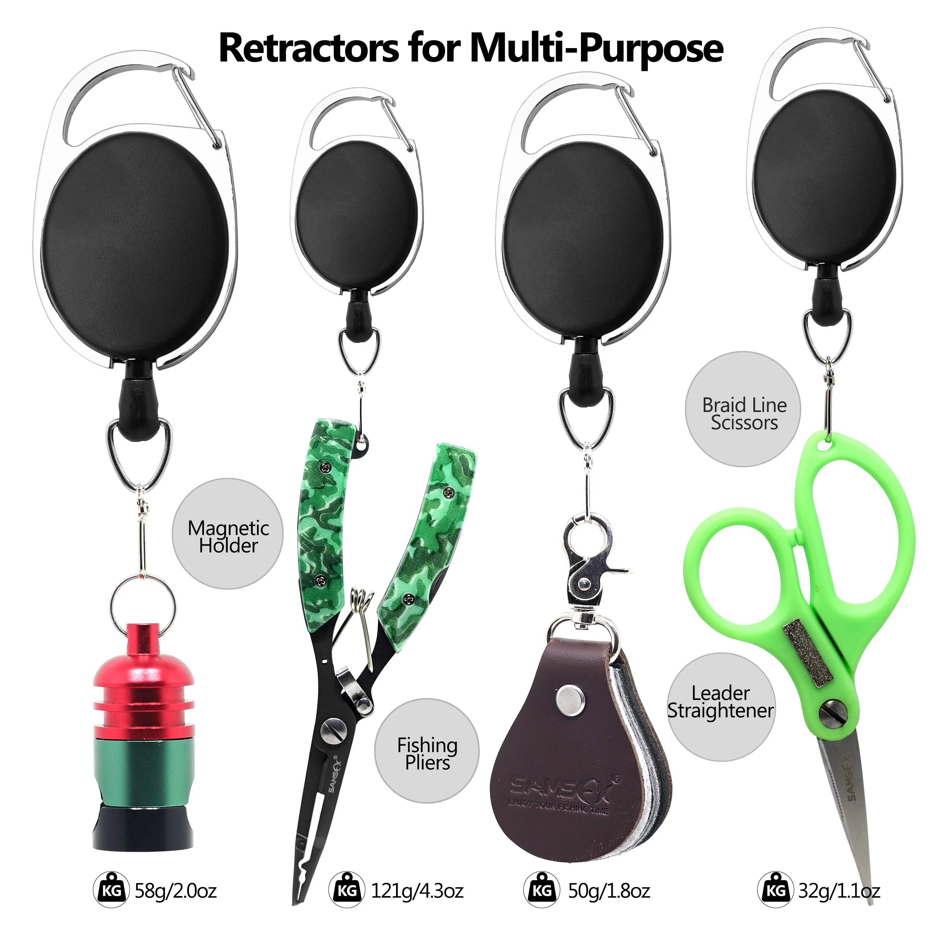 SAMSFX 3PCS Quick Release Spring Clip for Tools Holder Retractable Reel Key Chain Fly Fishing Zinger Retractor Cable