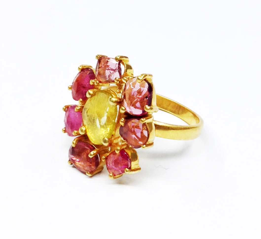Sterling Silver 925 Gold Plated diamond Supplier Wholesaler Custom Handmade Unisex Everyday Wear Multi Tourmaline Gemstone Rings