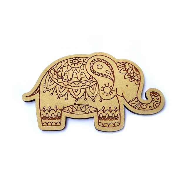 Wooden Laser Engrave Design Laser Etching Elephant Cutout in Custom Design shape and size Wooden Indian Elephant for Home Decor