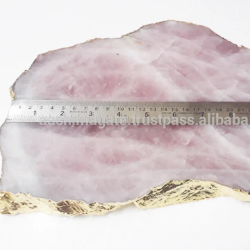 Crystal Rose Quartz Serving Platter Gold Authentic Agate Rim Agate Gift Folk Party Wedding Bling Decor Art Style Technique Plate