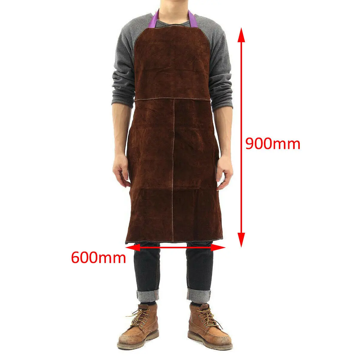 Cow Leather Welder Welding Protective Gear Apron Work Safety Workwear Bib Split With Neck Woven Strap
