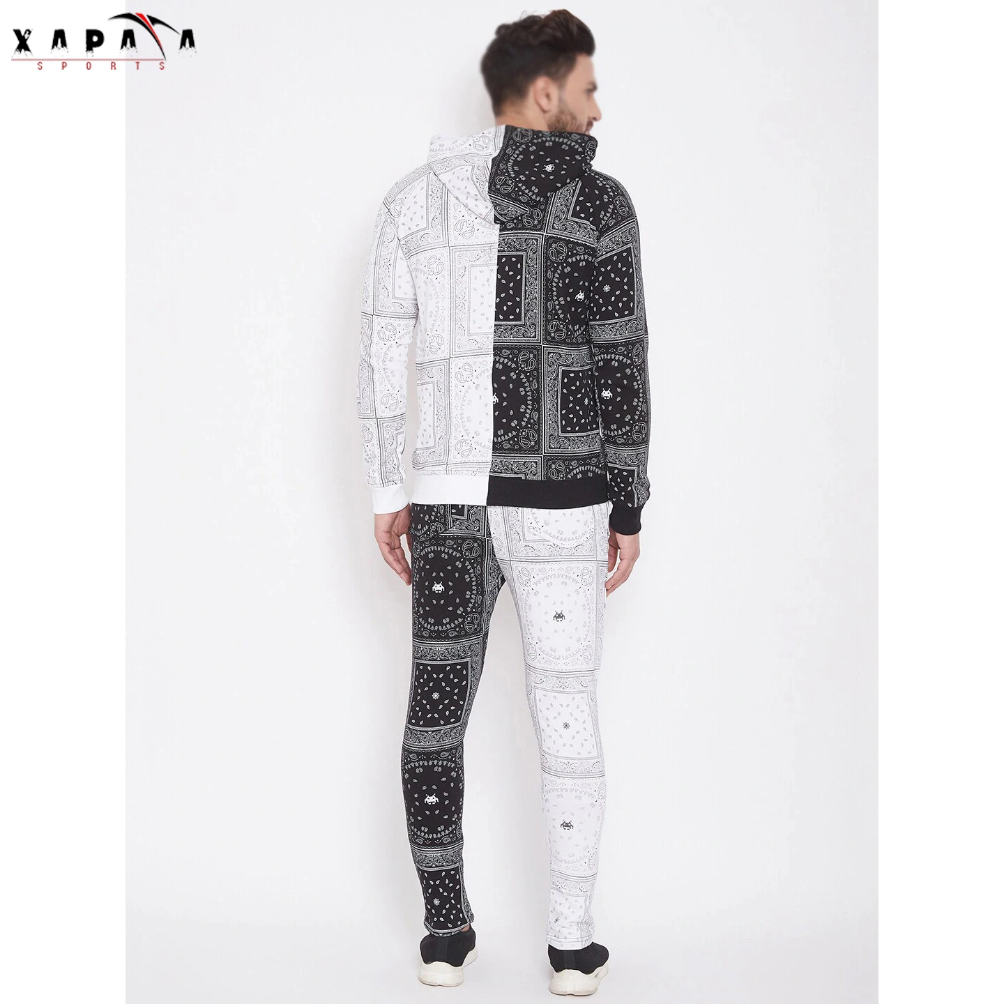 Professional High Quality Men Tracksuit Men White & Black Ethnic Motifs Printed Slim-Fit Tracksuit By XAPATA SPORTS