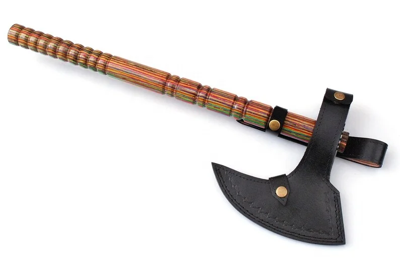 Brand New Custom Made Damascus Steel Tomahawk Axe Hatchet with Multiple colour Wood Handle