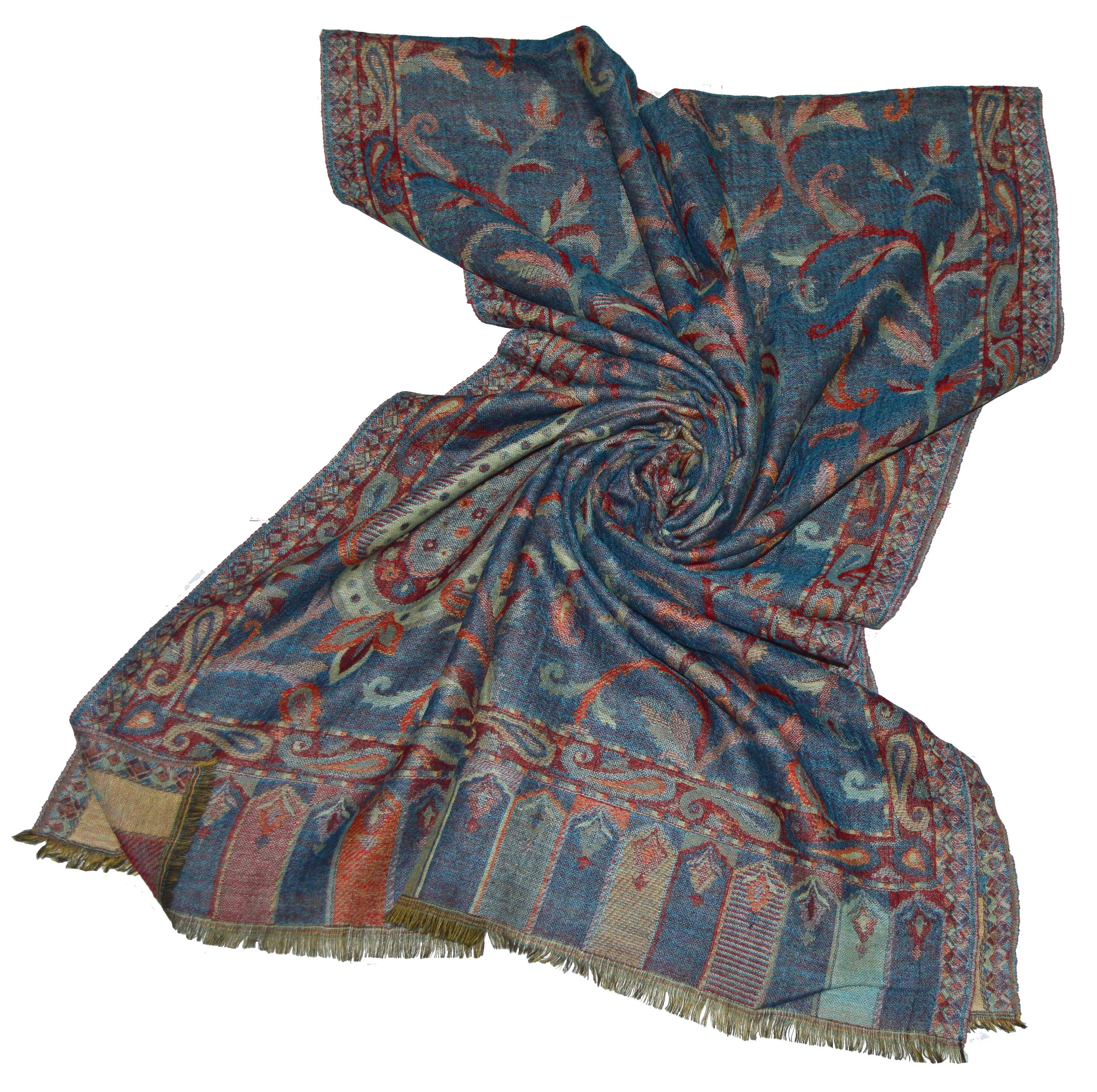 India Cashmere Shawl Autumn Women Long shawl scarf size 70x200 Cms Multi Colour Antique Reversible Designs Jacquard woven