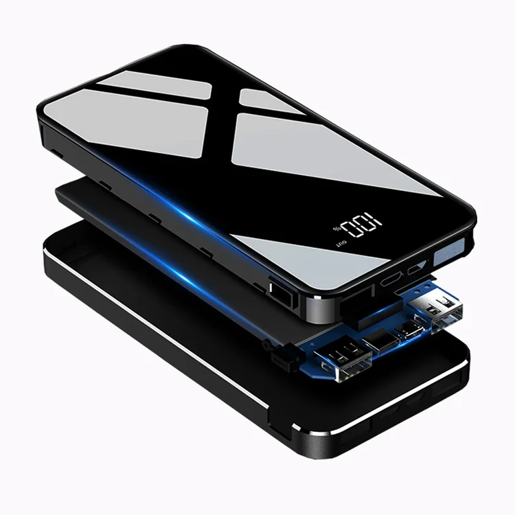 High-end mirror metal mobile power bank digital 10000mah cheap power banks