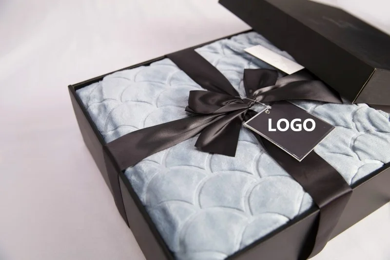 
Fuzzy Jacquard Shell Pattern Plush Throw Flannel Fleece Blanket with Gift Box 