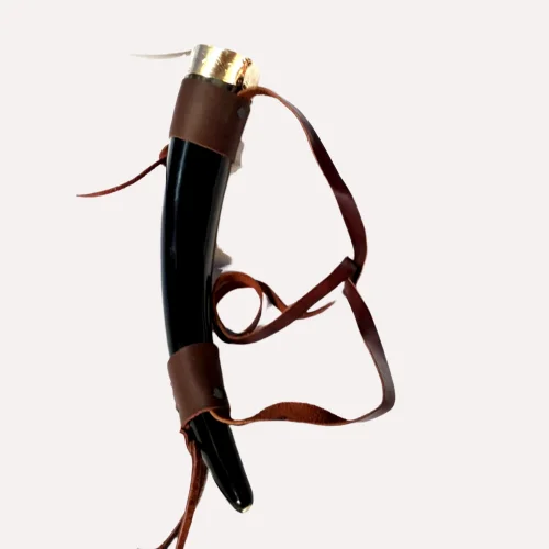 NATURAL DRINKING HORN WITH LEATHER HOLDER VIKING HORN FOR BEER WINE SHAMPAIGN OR WHISKY