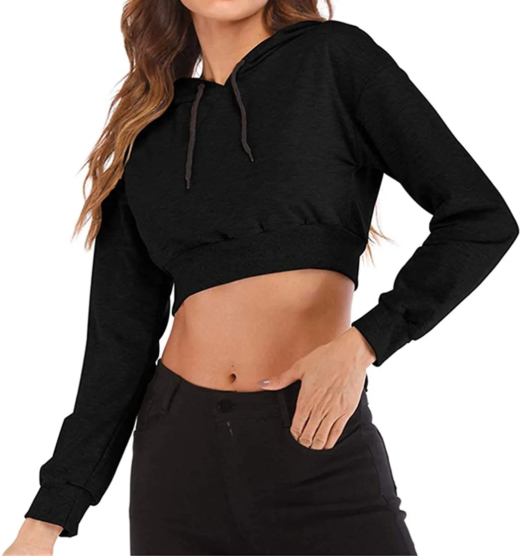 Wholesale Custom Logo Female Cropped Hoodies Women Cotton Crop Top Hoodie Top Selling Plus Size OEM Design