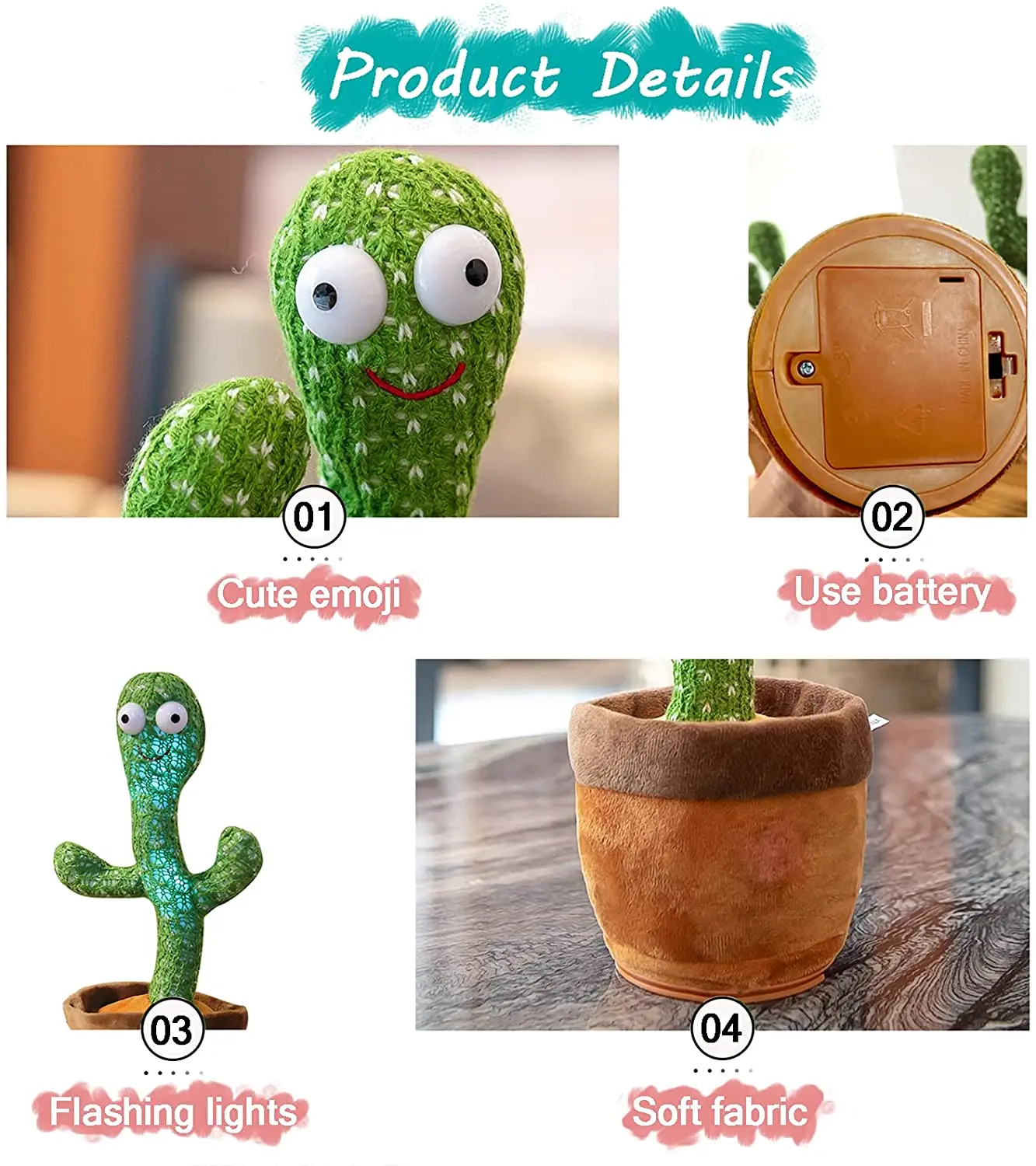 Cute Stuffed Flowerpot Twisting Cactus Toy Doll Children Kids Gift Talking Singing Music Dancing