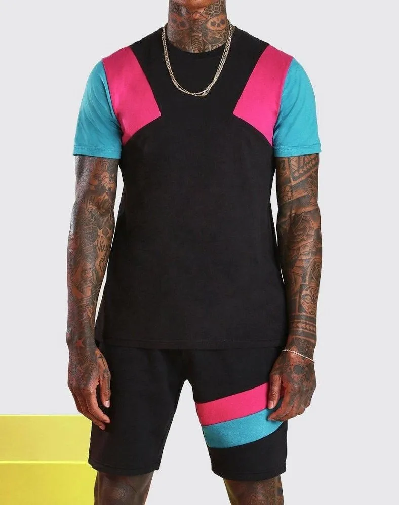 Мужской спортивный костюм из 2 предметов Повседневная футболка и шорты в полоску комплект спортивной одежды лето 2021