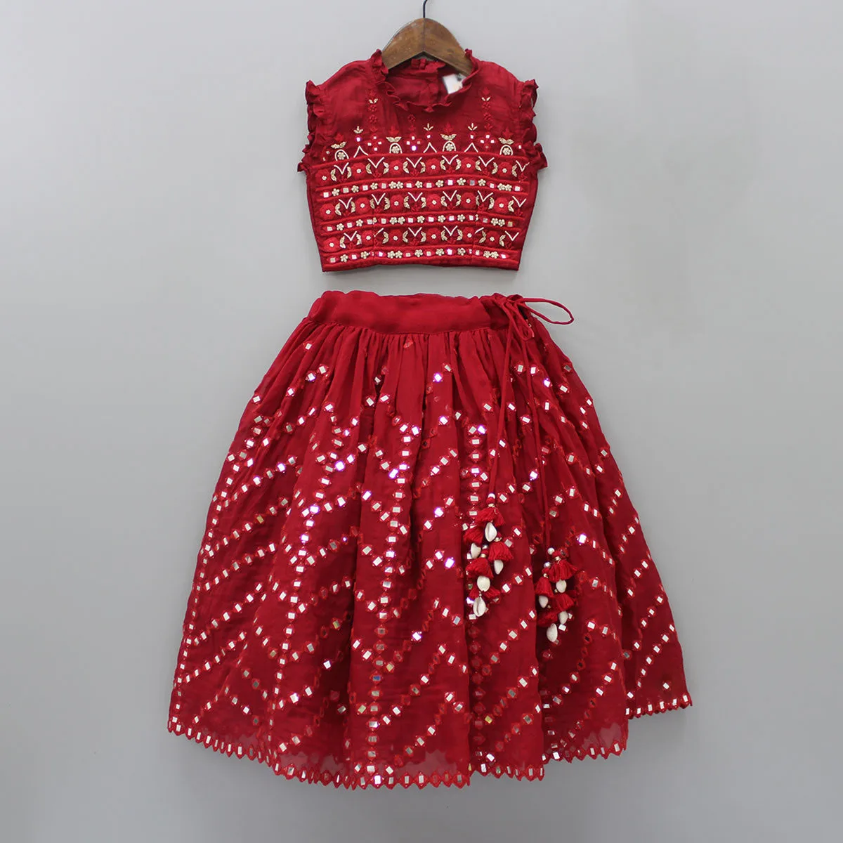 Gorgeous Indian Clothing Ethnic Wear Beaded Top Faux Mirror Work Organza Girls Kids Wear Lehenga Dupatta  Party Special Latest