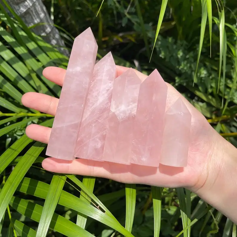 High quality  Rose Quartz Tower Rose Quartz Wand High Quality Rose Quartz Point  Crystal Tower Point Healing Stone