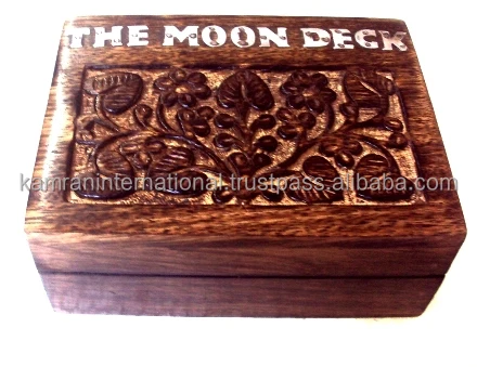 Wood carved playing card box