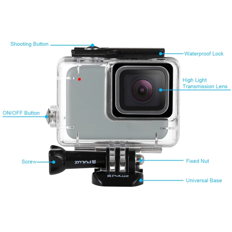 45m Underwater Waterproof Housing Diving Case for GoPro HERO7 Silver / HERO7 White, with Buckle Basic Mount Screw Transparent
