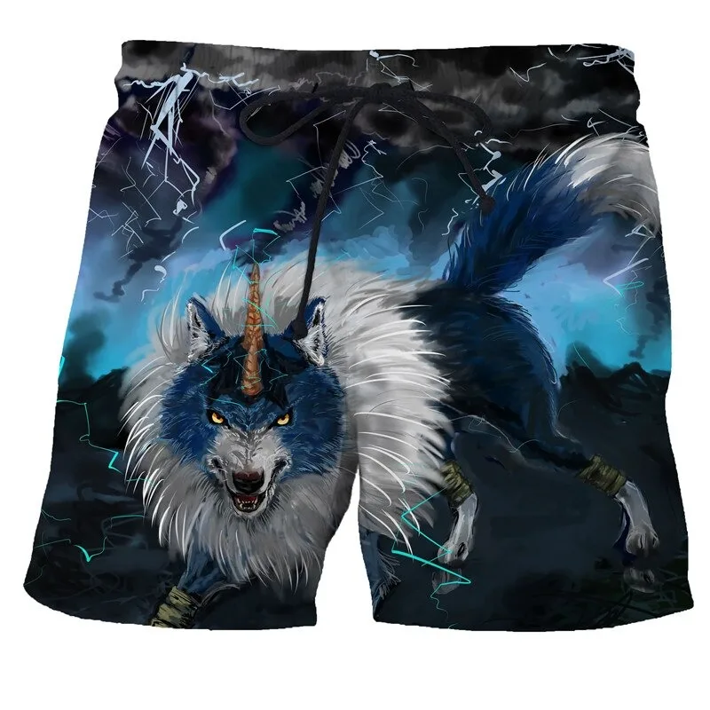 Man beach shorts animal wolf 3d printed pants high quality swim shorts men starry sky gym surf board swimsuit