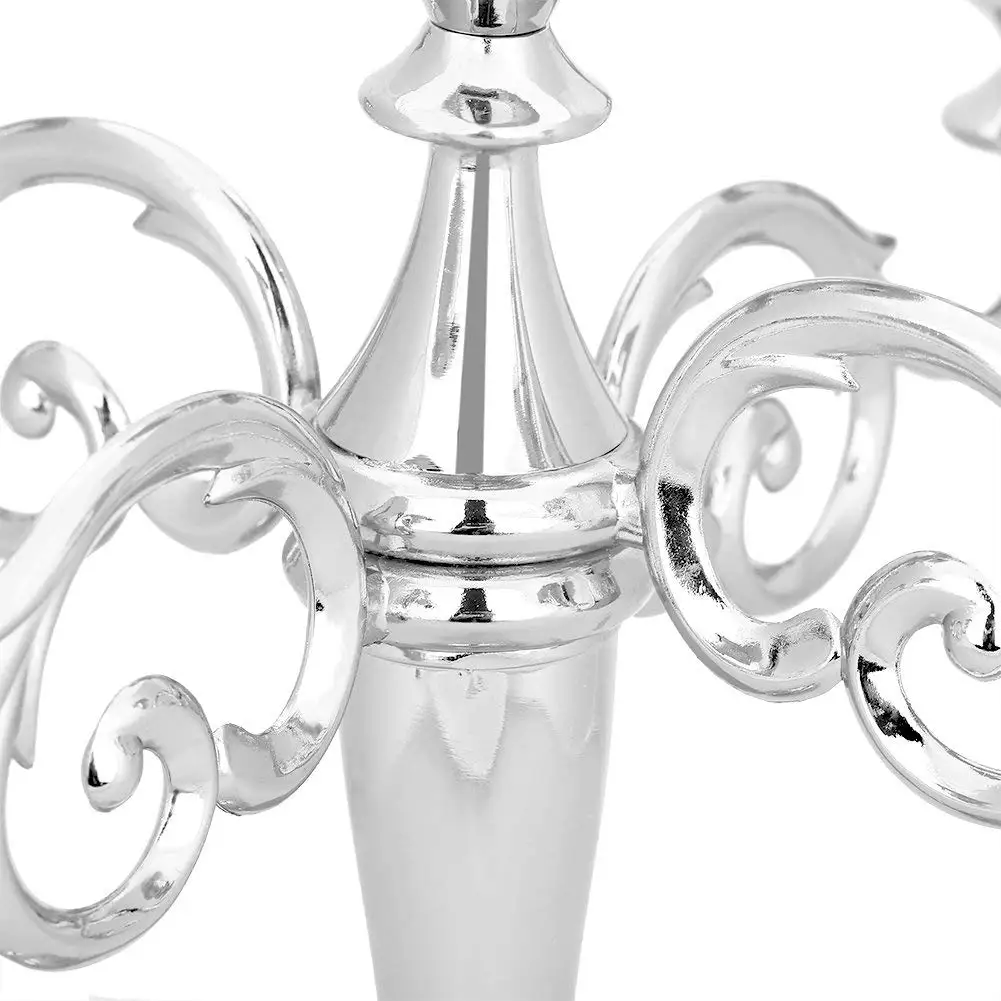 Handmade Heavy-Duty Aluminum Silver Candleholders 5-Arm Crystal Style for Home Decor Wedding Event or Christmas Parties