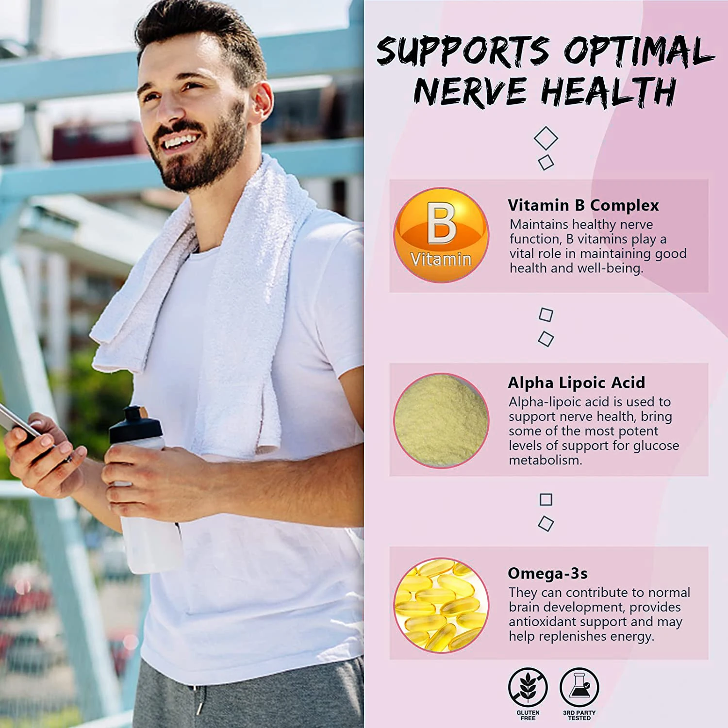 Neuropathy Pain Relief 120 Caps- Nerve Support Formula with Alpha Lipoic Acid, Acetyl-L-Carnitine, Omega-3, Vitamin B, Turmeric