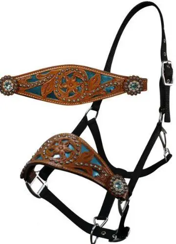 Horse Halter Hardware Buckles Beautiful Leather PVC Webbing Australian Saddle Flyash Head Collars and Fur with Brass and Steel