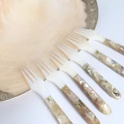 Wholesale Spoon Set 6 Pieces Handicraft Mother of Pearl Fork Sustainable Serving Set Restaurant Kitchen Forks Flatware Set