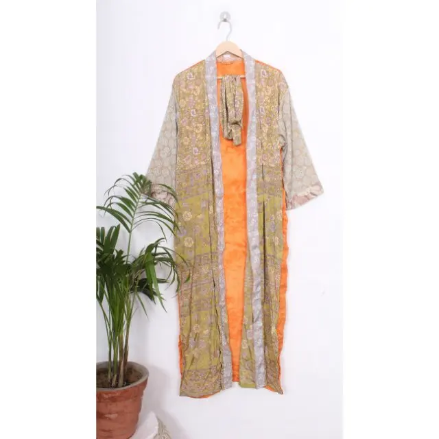 Indian Bali Silk Kimono Robe Pockets Long Satin Oversized Maxi Bathrobe Comfy Lounge Robe Plus Size Perfect Anniversary Summer