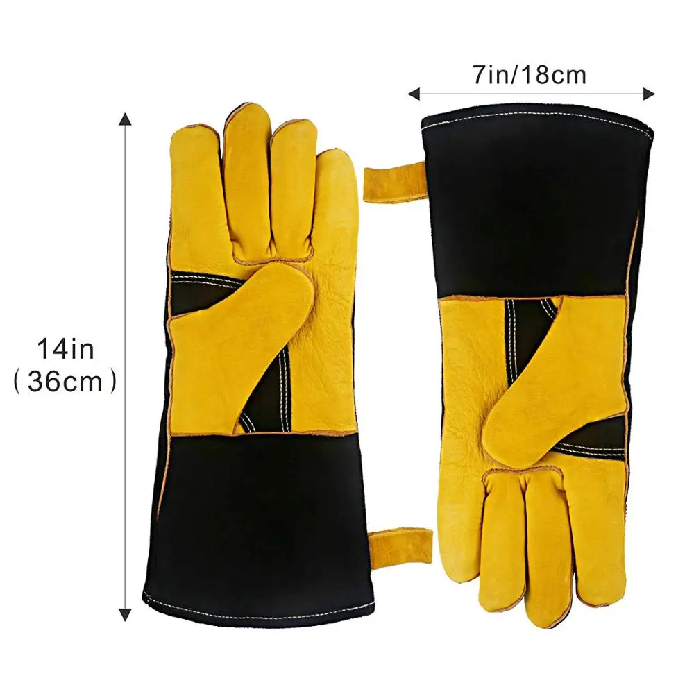
Heat & Fire Resistant Leather Grill Gloves Safety Warm Gear Heated Gloves 16 inch Mitts Welding Gloves 