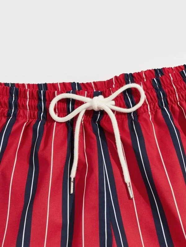 Men Slogan & Striped Shorts Wholesale Custom Design Casual Workout Side Pockets Mesh Running Cargo Shorts For Men